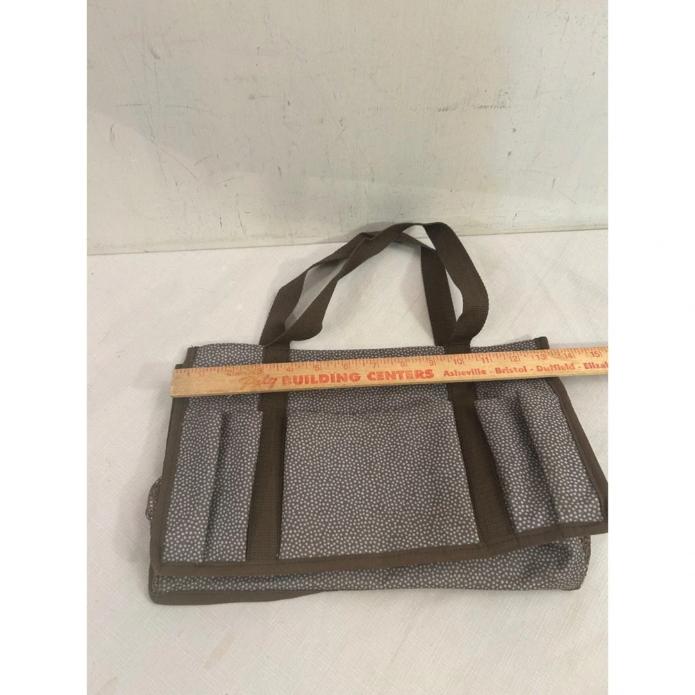 Thirty-One Utility Tote Bag Small Brown Polka Dot Multi-Pocket Organizer Women